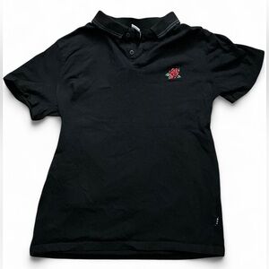 Wxyz Mfg.co Black Short Sleeve Polo Shirt with Rose Embroidery Men Size Small